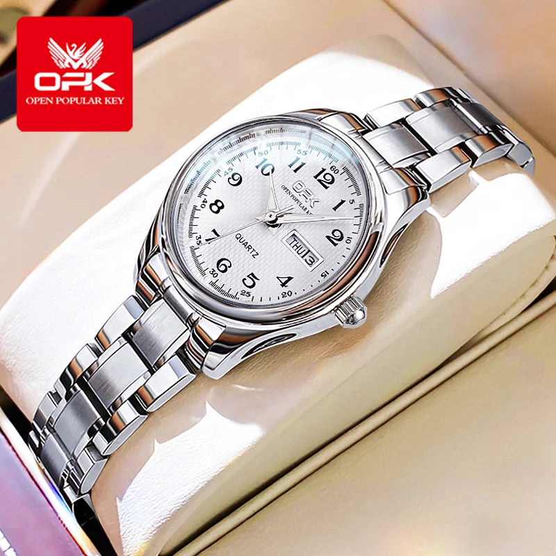 OPK 8110 Ladies Watch Classic Simple Brand Quartz Watch Stainless Steel Strap Watch For Women Waterproof Luminous Day-Date Watch