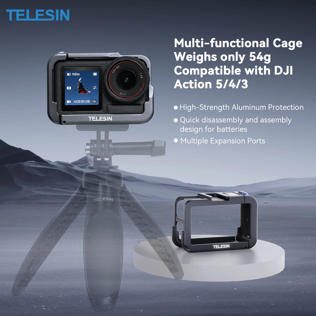 TELESIN Protective Frame Case For DJI OSMO Action 3 4 5Pro Double Clod Shoe Aluminium Alloy shell For DJI Action 3 4 5pro