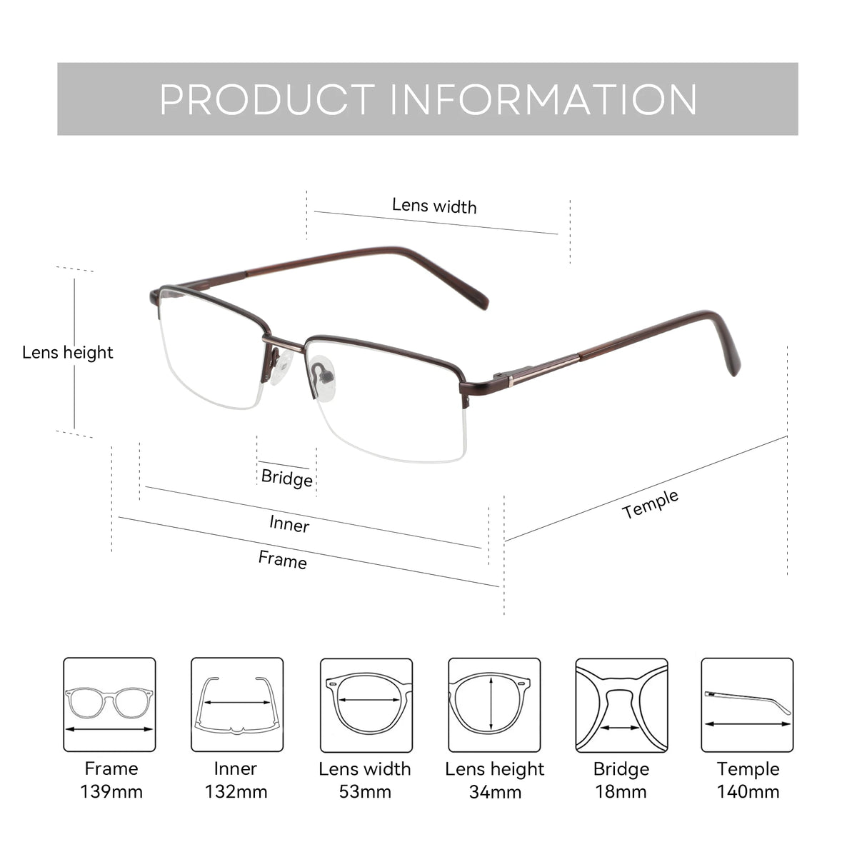 ZENOTTIC M Size Half Rim Square Prescription Glasses For Men Modish Metal Anti Blue Light Photochromic/Myopia Optical Eyewear