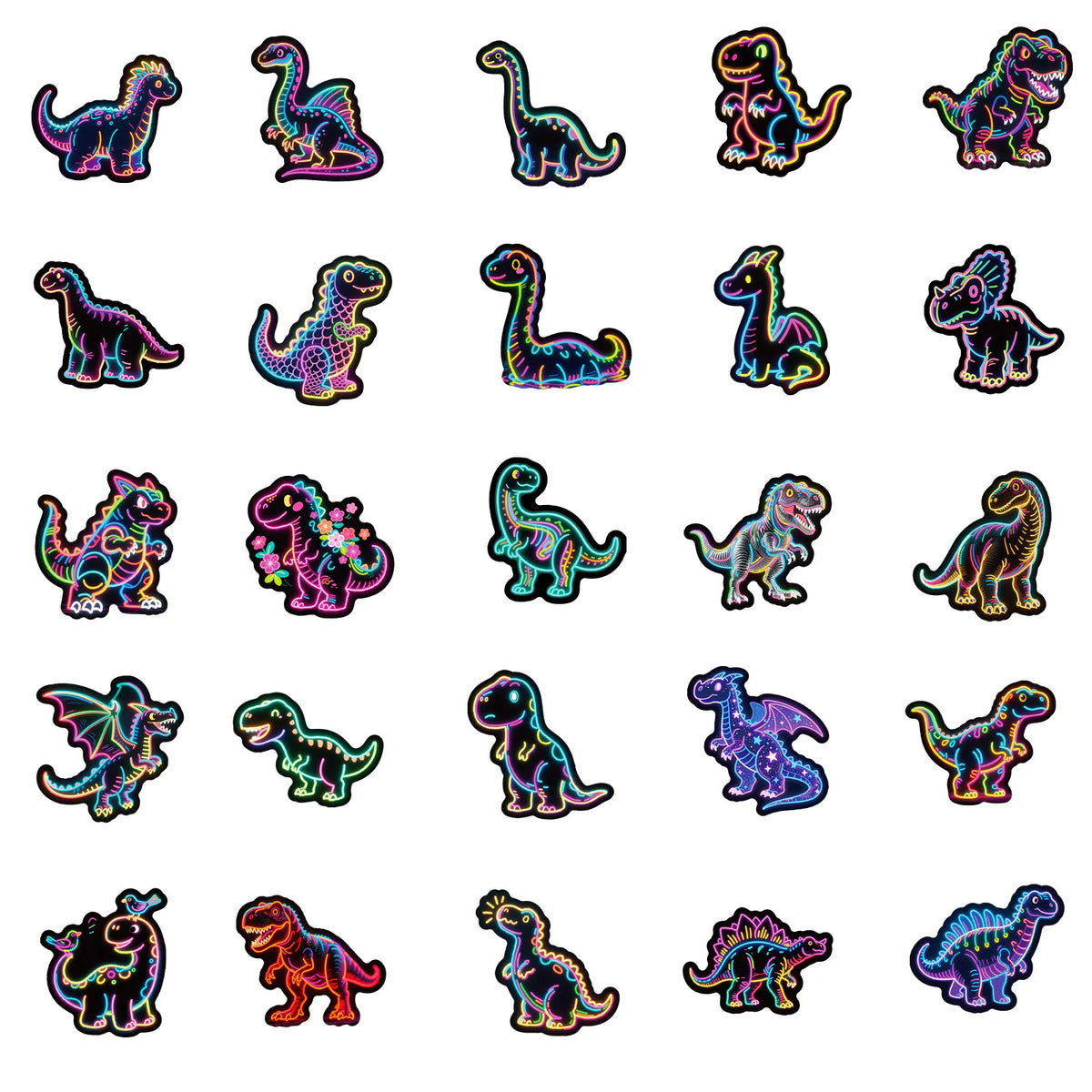 50Pcs Neon Graffiti Stickers Dinosaur Cartoon Stickers Colorful Dinosaur DIY Guitar Skateboard Water Cup Mobile Phone Stickers