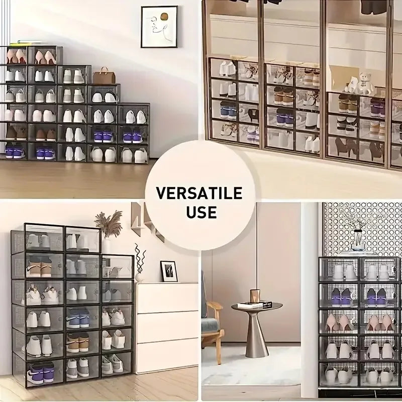 24pcs Large Stackable Plastic Shoe Storage Boxes Dustproof Transparent Display Cabinet for Men/Women Sports Shoes Boots Hat Orga
