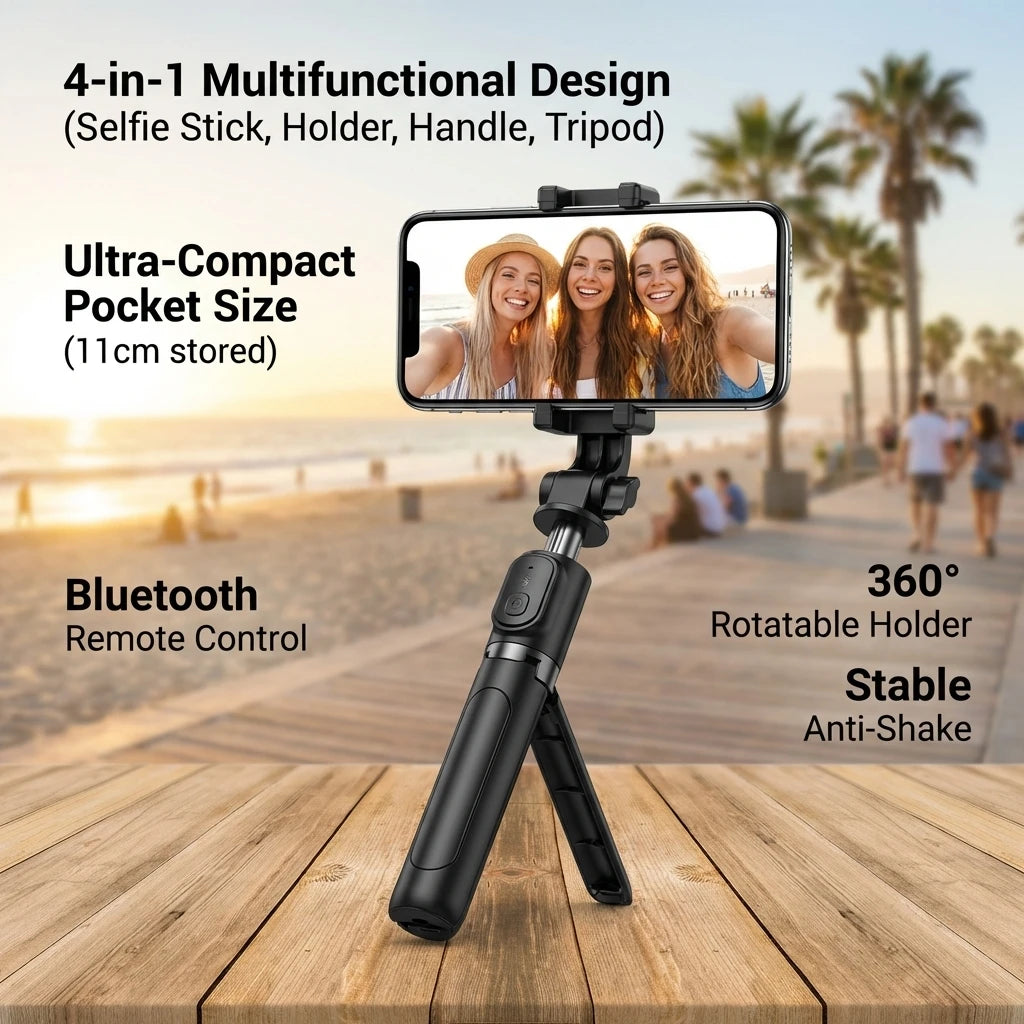 Super Mini Portable Selfie Stick with Bluetooth Remote Versatile Integrated Design Phone Holder for Live Broadcasts