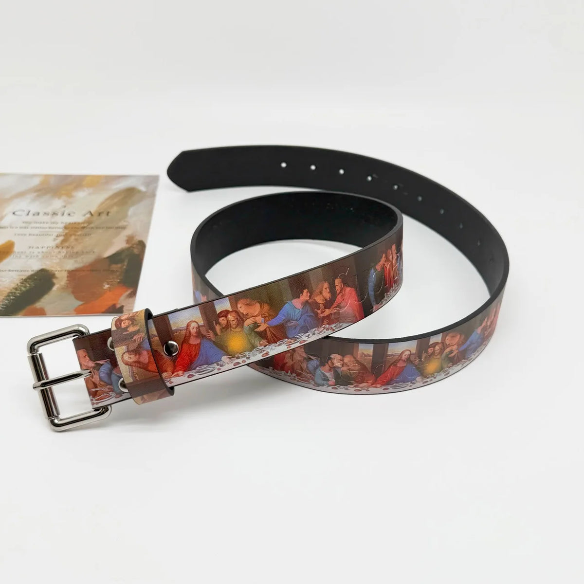 2026 Gothic Y2K Trendy PU Leather Belt with The Last Supper Painting Vintage Unisex Fashion Accessory Waist Belt Jeans Waistband