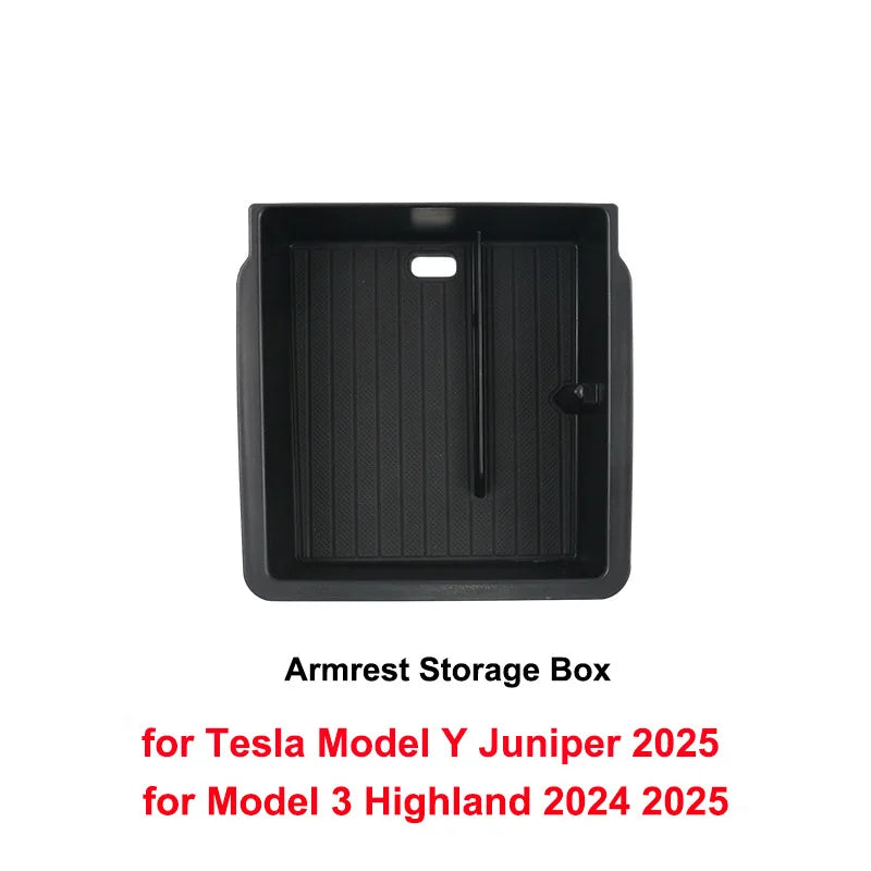 For Tesla Model 3 Y Juniper Highland 2025 2026 Launch Console & Armrest Upper and Lower Storage Box Watercup Holder Camera Cover