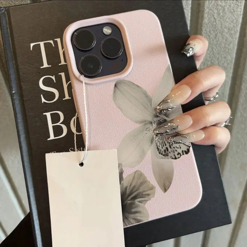 Black & White Floral Pattern Phone Case For iPhone 17 16 15 14 Pro Max 12 11 13 16 Plus Lichee Pattern Soft TPU Cover