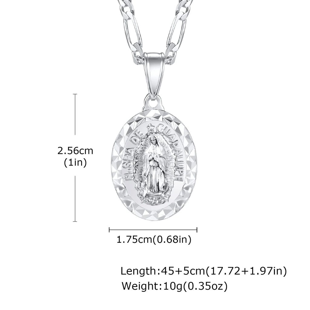 Classic Virgin Mary Prayer Pendant Necklace for Men Women, Silver Gold Color Metal Necklace, Religious Amulet Jewelry Unisex