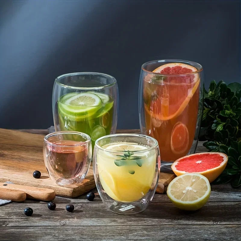 Double Wall Glass Cup Heat Insulation Transparent Handmade Tea Drink Cups MINI Whisky glasses Espresso Coffee Mug set 250-450ml