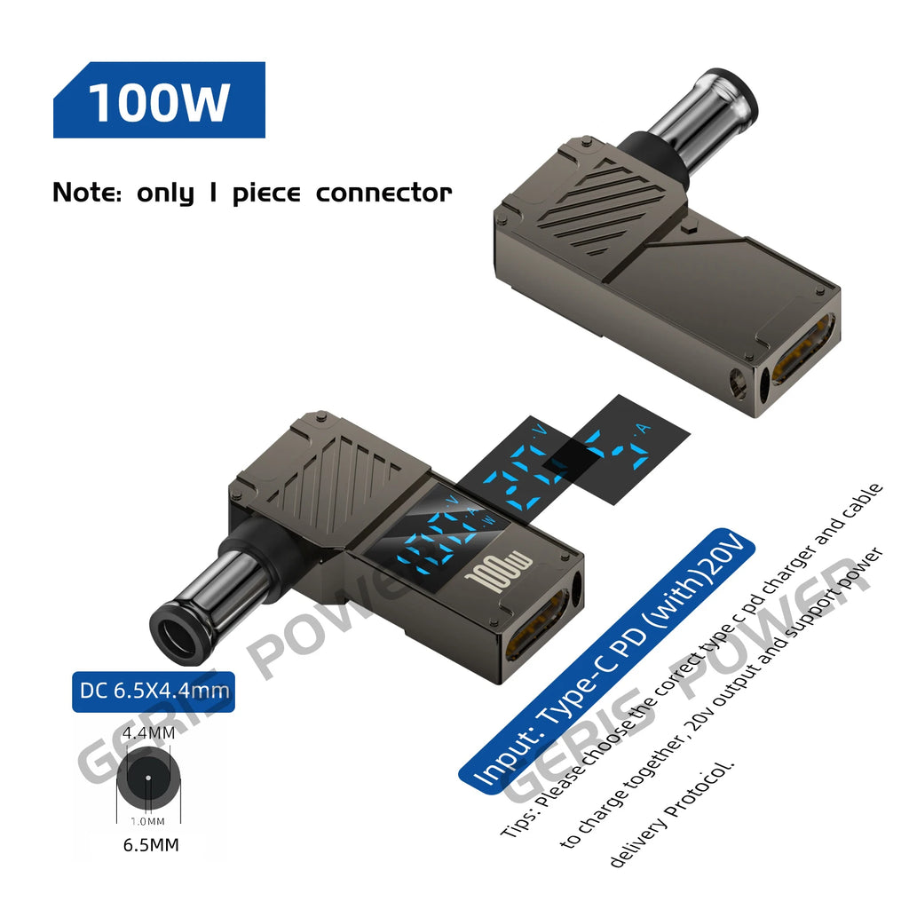 LED Display PD 100W Laptop Power Supply Adapter Charger Connector USB Type C PD to DC Jack Plug Converter for Lenovo Hp Dell