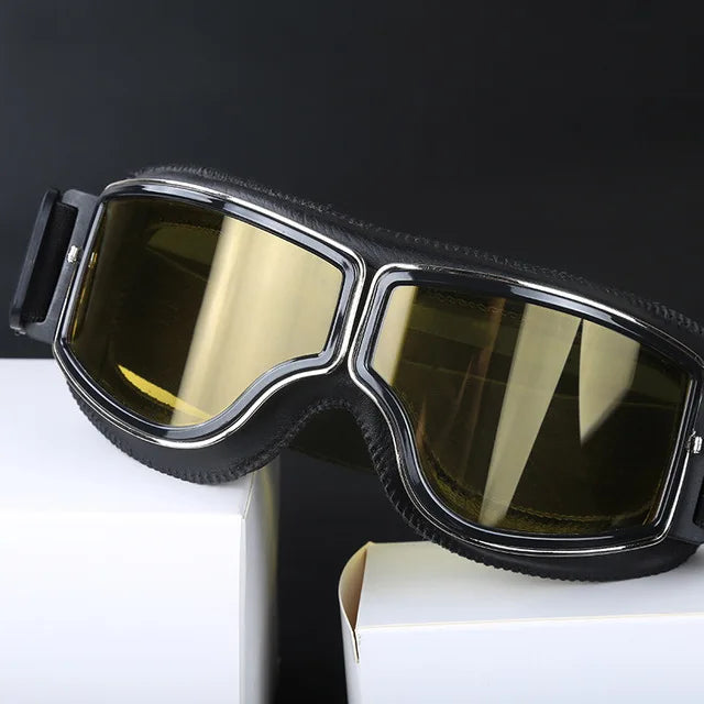 Bicycle Motorcycle Glasses Windproof Motorcycle Helmet Glasses Sunglasses Retro Universal Leather Retro Motorcycle Accessories