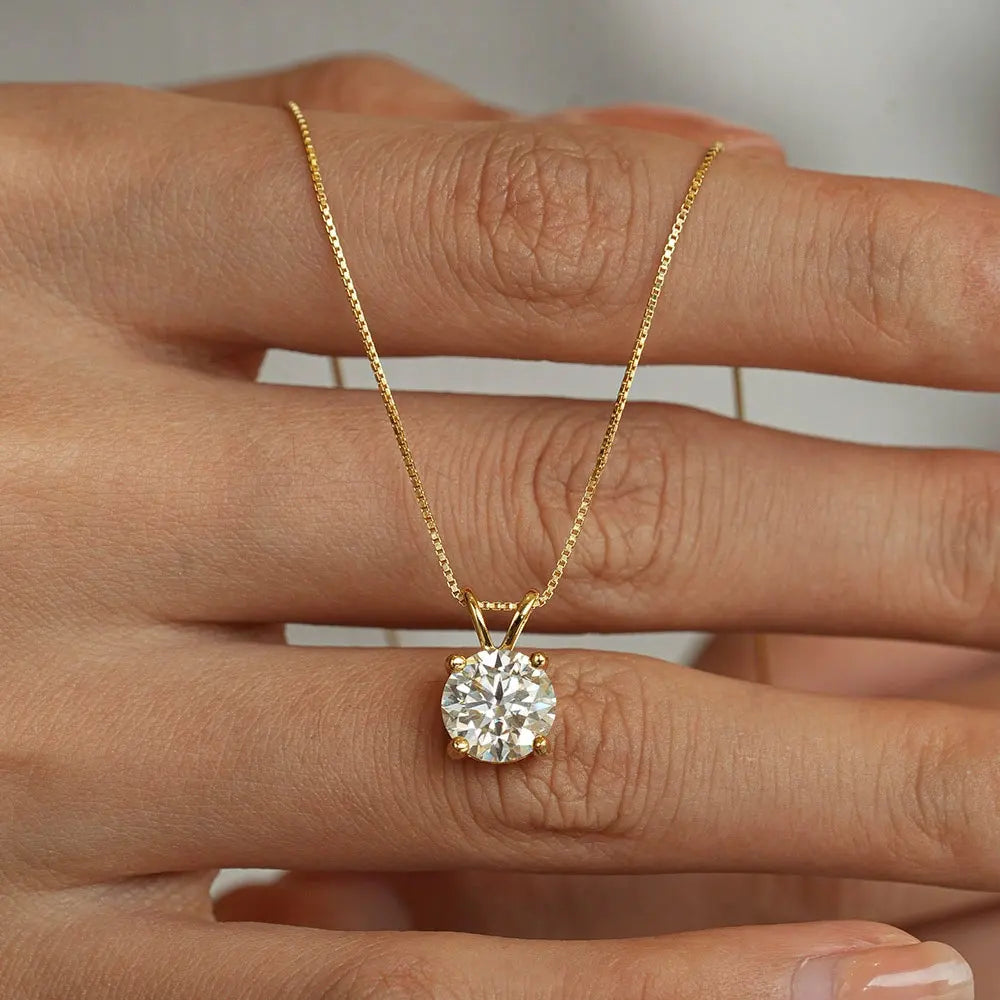 KNOBSPIN 1-5 CT Moissanite Necklace Solitaire Pandent GRA Certified Dainty s925 Sterling Silver 18k Classic Necklaces for Women