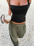 Ribbed Casual Tank Tops Woman Low-Neck Cross Strap Skinny Backless Navel Exposed Hot Girls High Street Style Classic Tops