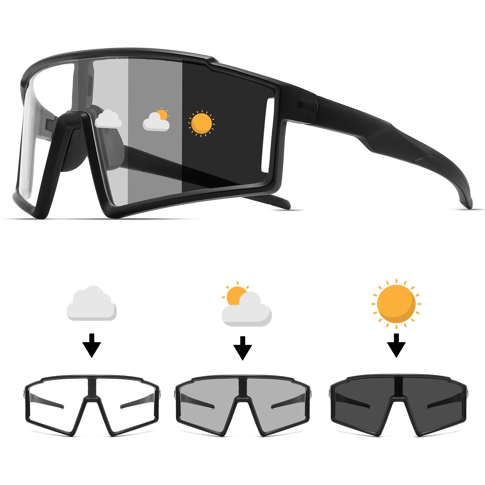 Photochromic One-Piece Sports Sunglasses - Oversized Wraparound Frame, UV400 Comfort Fit for Cycling, Fishing & Travel