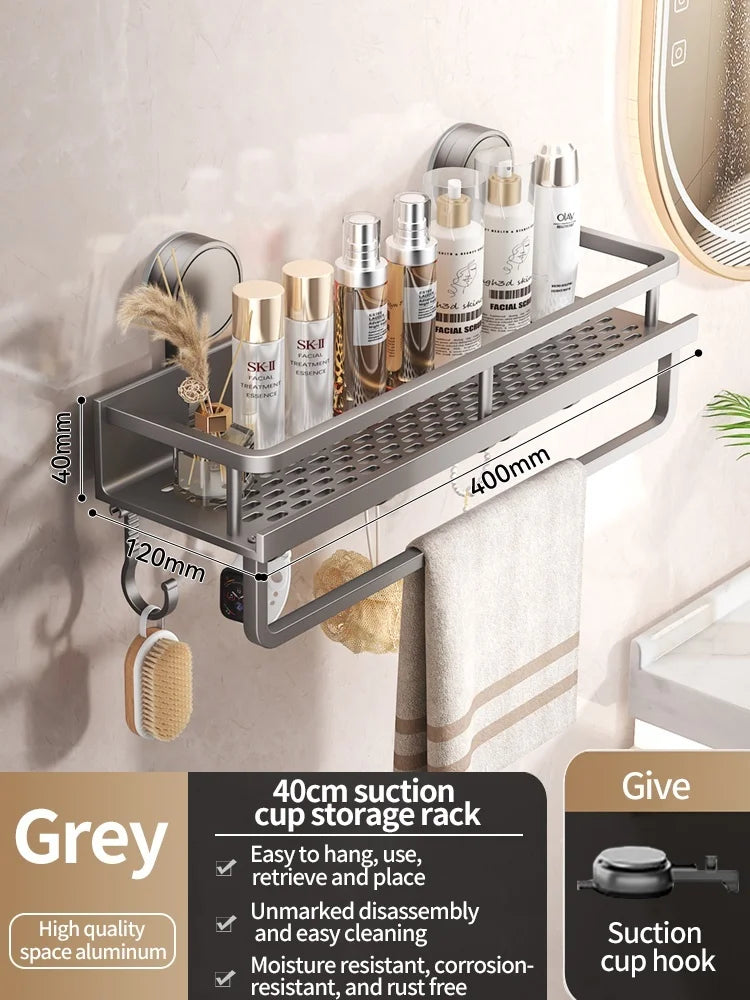 Bathroom No Drill Suction Cup Suction Rack Bathroom Shelf Toilet Space Aluminum Hanging Rack Bathroom Organizer Hang On The Wall