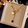 ZAKOL 316L Stainless Steel Heart Black Stone Pendant Necklace For Women Girls OT-Buckle Chain Versatile Jewelry Gifts