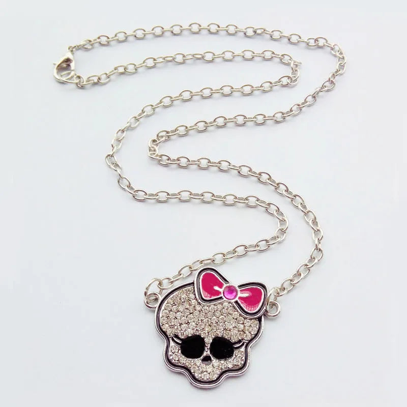 Sweet Cool Spicy Girl Style Monster High Pendant Bone NecklacePersonality Bow Tie Rhinestone Skull Necklace Coquette Accessories