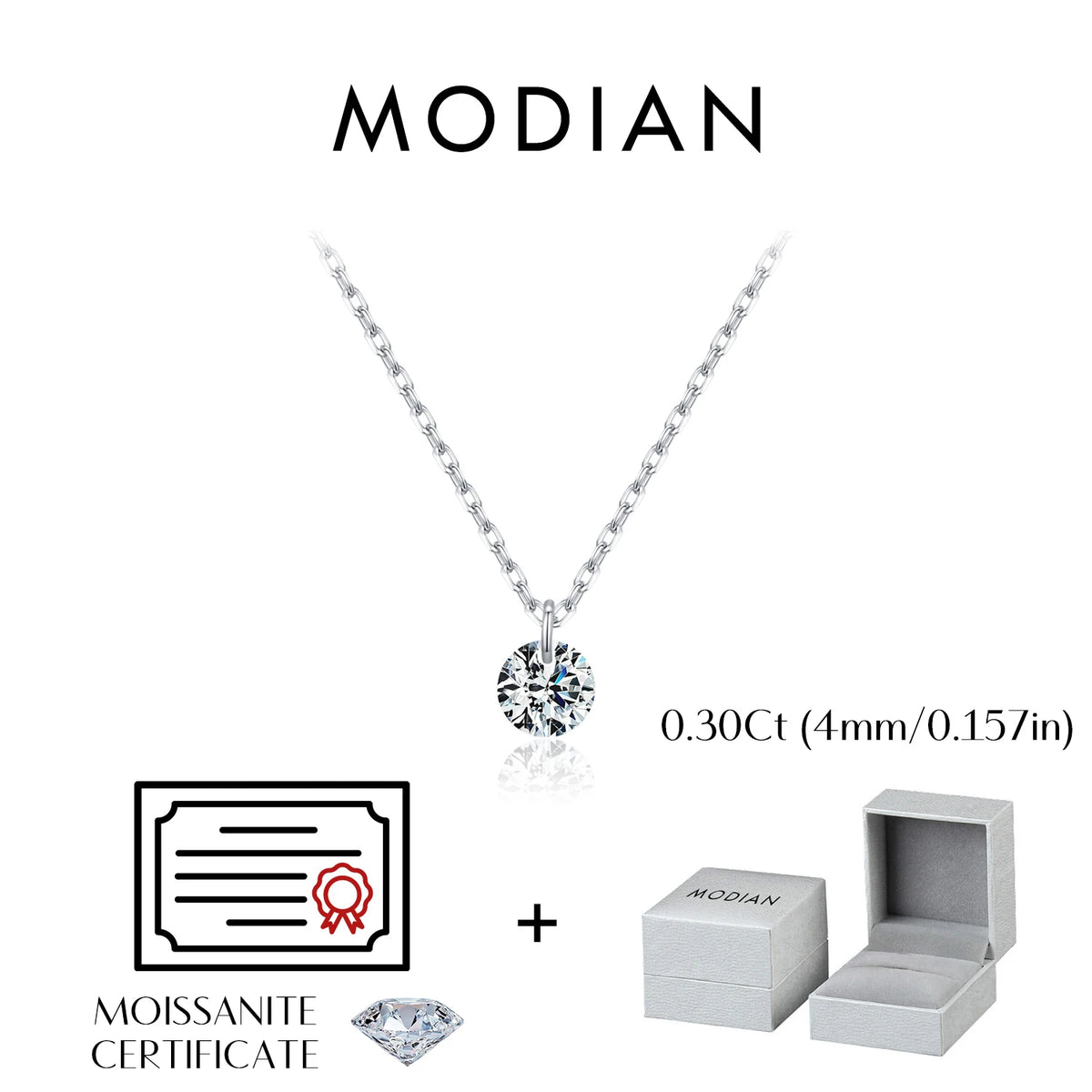 MODIAN 0.1CT/0.3CT/0.5CT VVS1 Clarity Moissanite 925 Sterling Silver Classic Round Pendant Necklace For Women Fine Jewelry