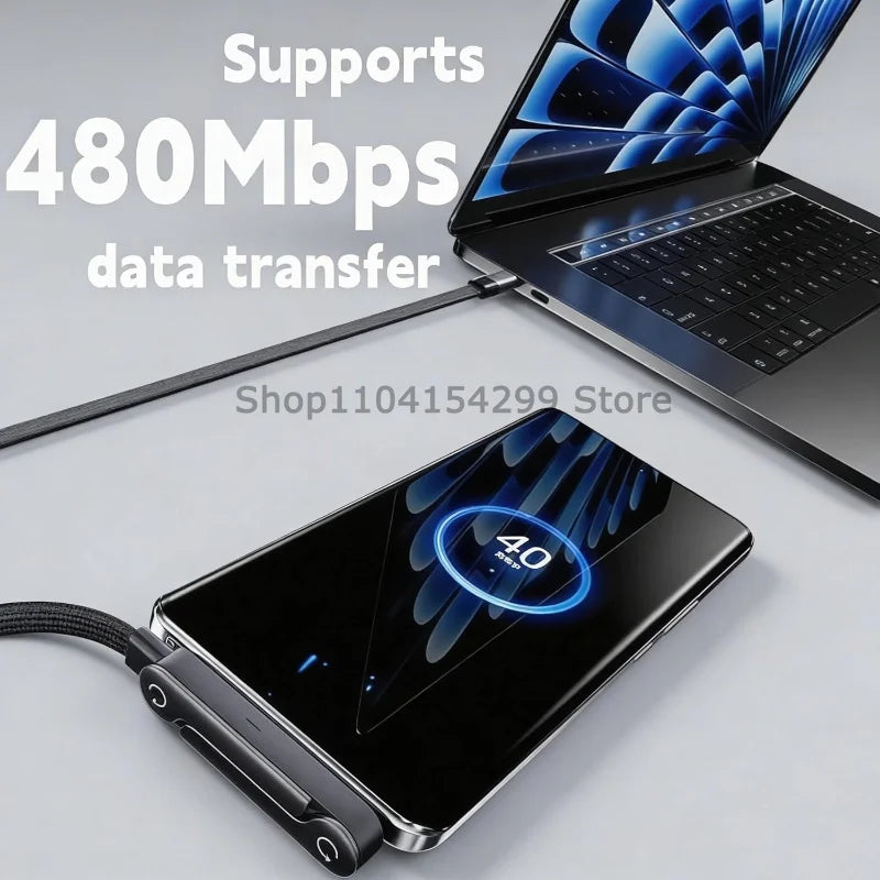 240W Charge Wire Bracket with Invisible Support Foldable Phone Holder USB Type C Flat Charger Charging Cable C Kick Cable Stand