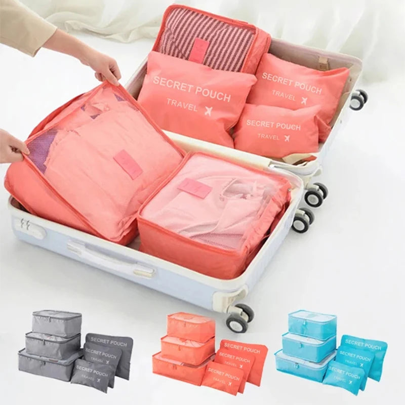 6Pcs Luggage Travel Bags Underwear Shoes Storage Bag Oxford Waterproof Cloth Suitcase Pouch Cube Red Organiser For Clothing