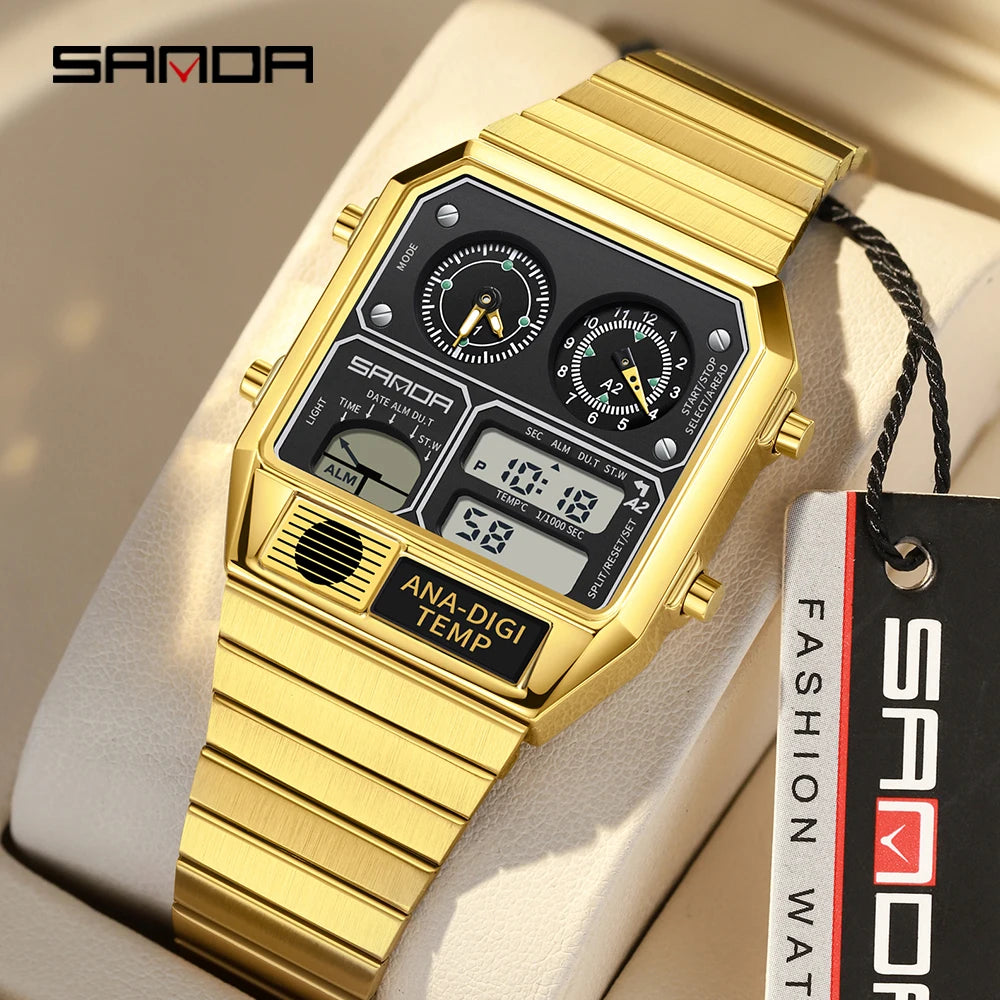 SANDA 3192 hot selling LED electronic square men's youth leisure thermometer stopwatch timing code multifunctional men's watch