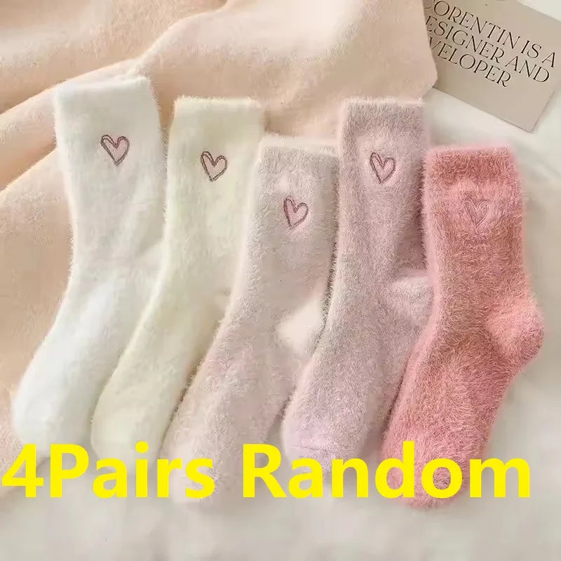 Autumn Winter Fleece Bow-Tie Plush Socks Woman Cute Sweet Mid-Calf Socks Thickened Warm Home Sleep Short Socks for Girls