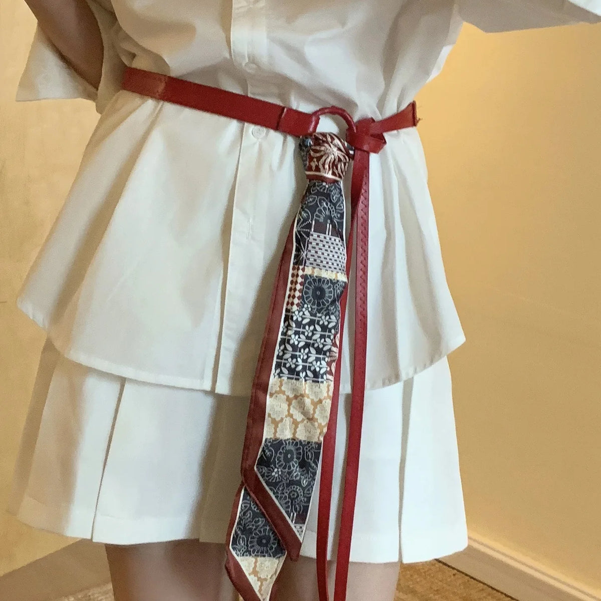 Women's Silk Scarf Belt Accessories, Ribbon Waist Belts, Hip-Hop Punk Vintage Decorative Belts for Jeans in Red