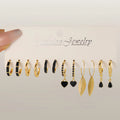 Simple 11 Pcs Black Heart  Leaf Butterfly Earrings Set for Women Fashion Temperament Hoop Earring Holiday Wedding Jewelry Gift