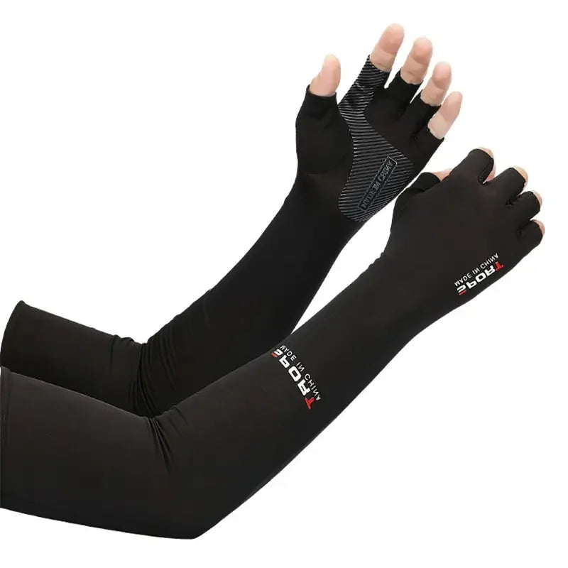 1pair Sport Arm Sleeves Cycling Running Fishing Climbing Arm Cover Sun UV Protection Ice Cool Sleeves With 5-finger Cuff Outdoo