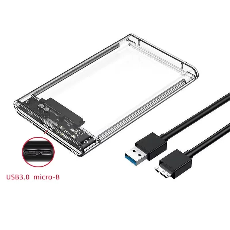 Transparent 2.5 Inch HDD Enclosure SATA to USB 2.0 Type-C SSD Case Portable External Hard Drive Box Tool-Free
