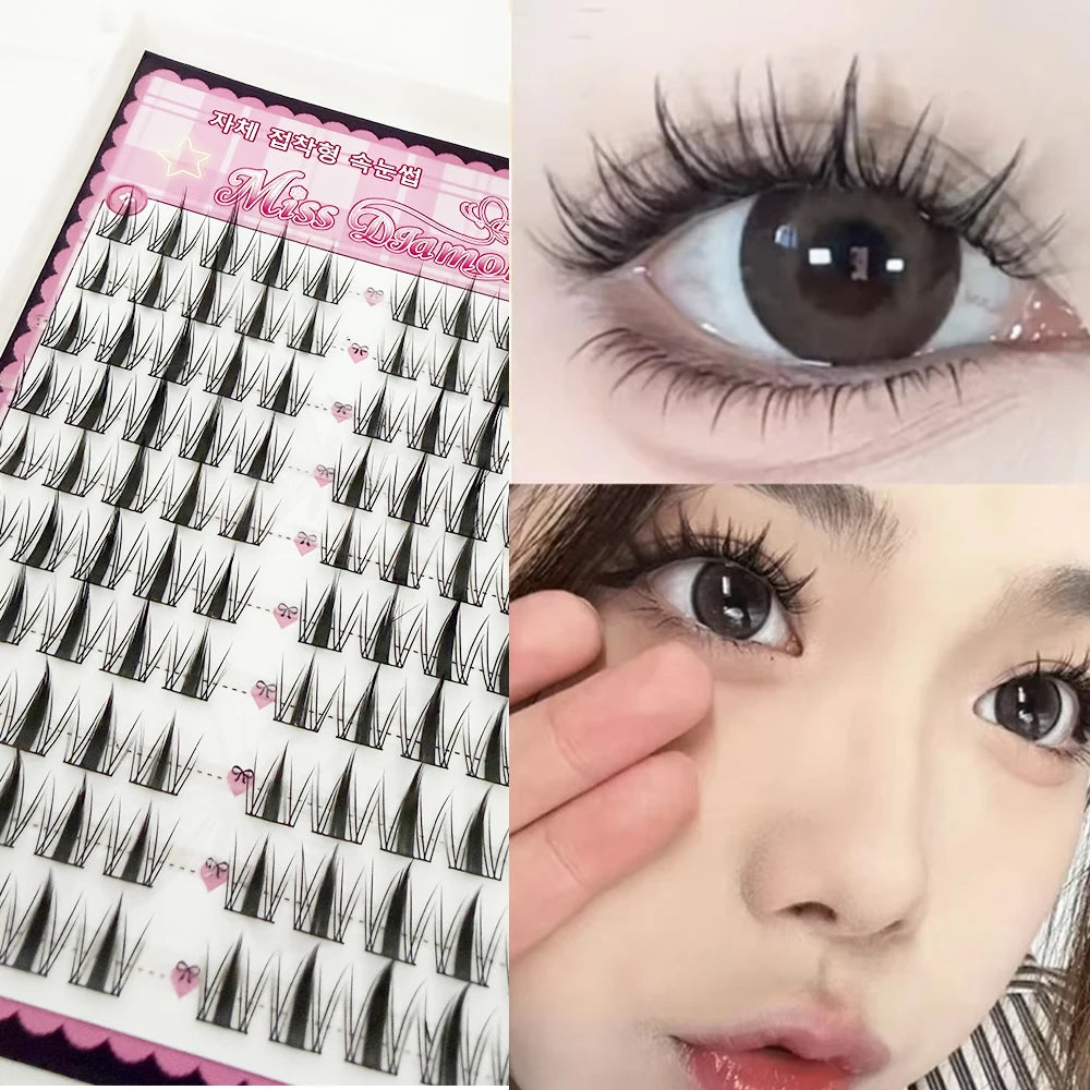 DIY Self-Adhesive Cluster Lashes 10 Rows/Box, Glue-Free Manga Style Sectioned Eyelashes Natural Look