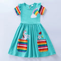 Girls' Unicorn Rainbow-Sleeve Dress with Pockets