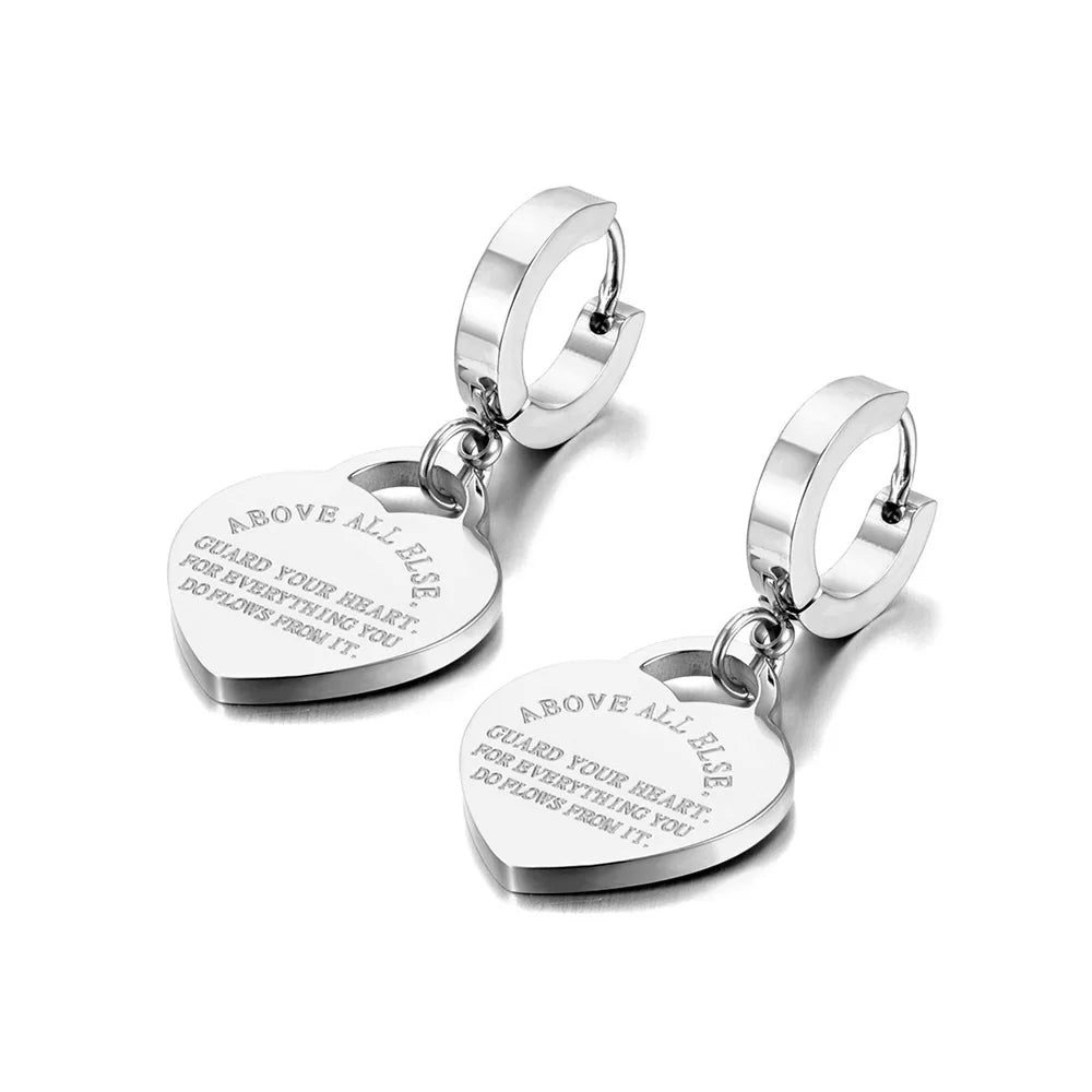Lokaer Titanium Stainless Steel Heart Charm Pendant Necklaces Jewelry Classic Love Bible Proverbs 4:23 O-Chain Necklace N19085