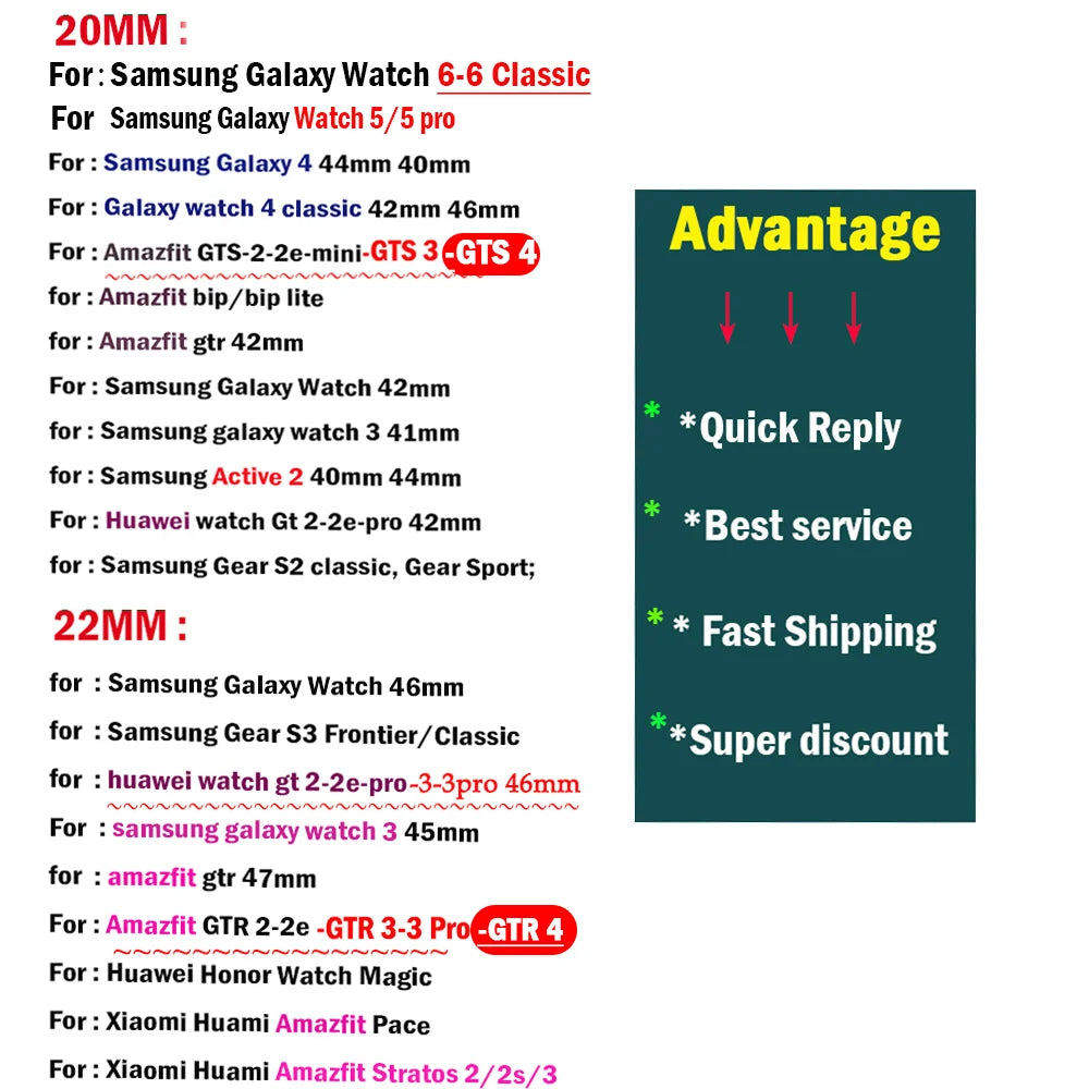 Sport Lace band for samsung galaxy watch 4/5/5 pro/6 classic/Active 2 silicone 20mm 22mm strap women bracelet huawei gt 4-3-2-2e