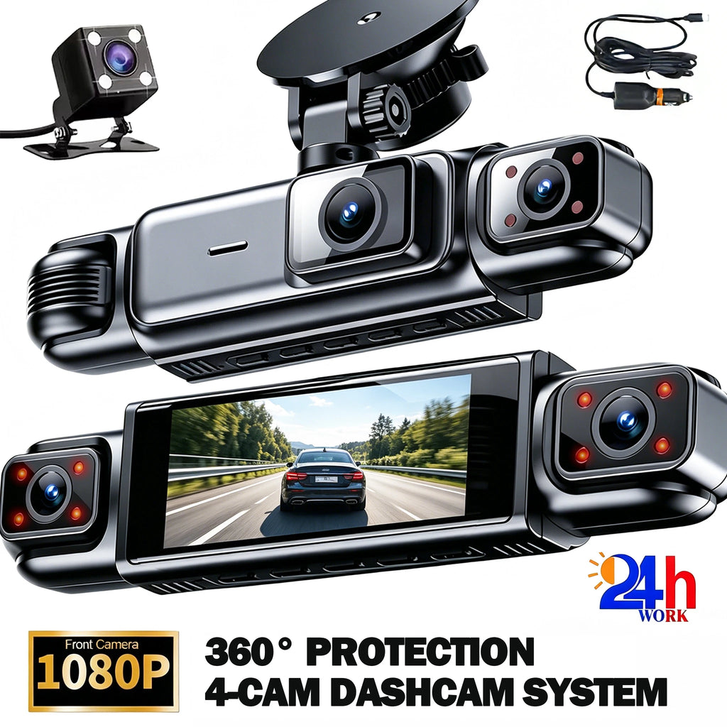 4 Channel 360° Dash Cam Black Box for Car Video Recorder DVR Camera FHD 1080P Night Vision Loop Recording 24H Parking Monitor