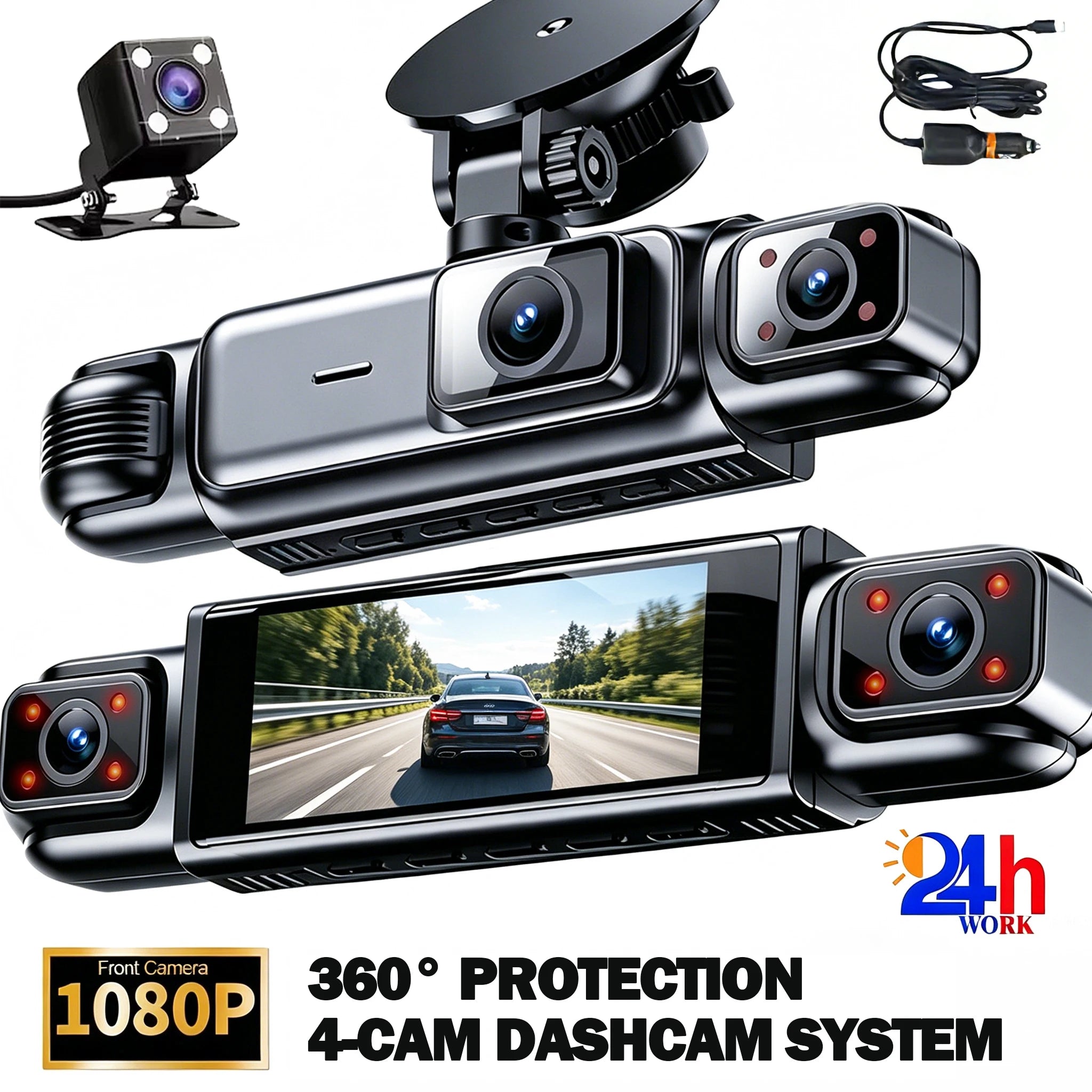 4 Channel 360° Dash Cam Black Box for Car Video Recorder DVR Camera FHD 1080P Night Vision Loop Recording 24H Parking Monitor
