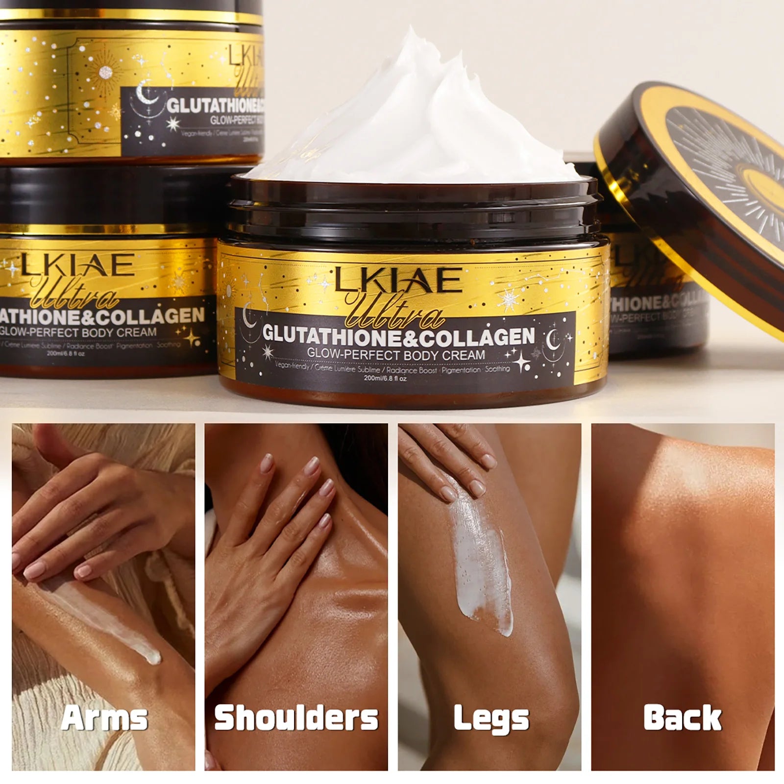 LKIAE Ultra Glutathione Collagen Skin Glowing Body Cream, 24-Hour Intense Hydration, Anti Hyperpigmentation, Brightening, 200ml