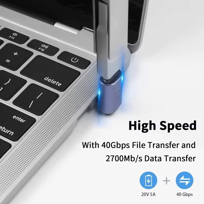 USB4.0 40Gbps OTG USB C 90 Degree Adapter 100W 5A Type C to Type C Fast Charging Converter USB C Data Adapter For Macbook 8K60HZ