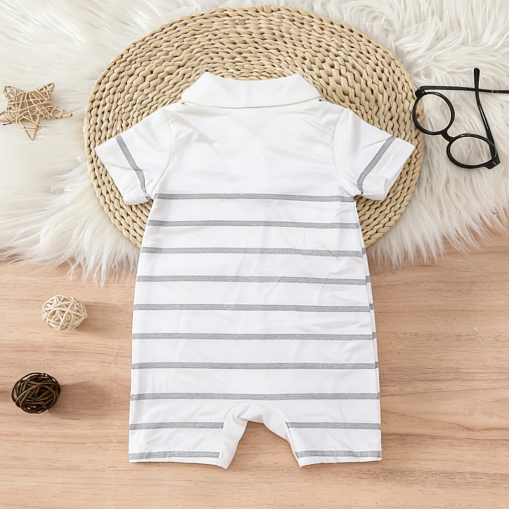 Baby Boys Summer Short Romper, Striped/Navy Sleeveless Polo Collar Jumpsuit, Casual Infant One-Piece Outfit 0-24M