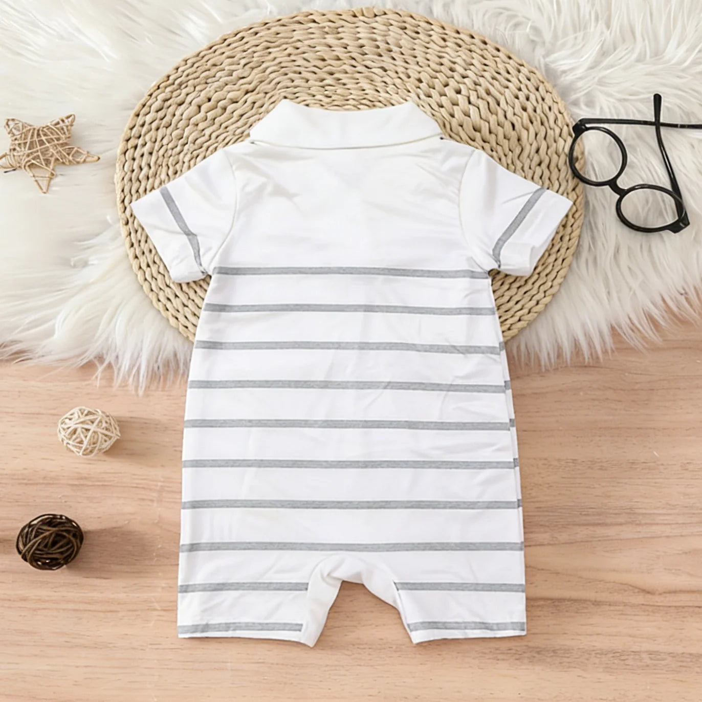 Baby Boys Summer Short Romper, Striped/Navy Sleeveless Polo Collar Jumpsuit, Casual Infant One-Piece Outfit 0-24M