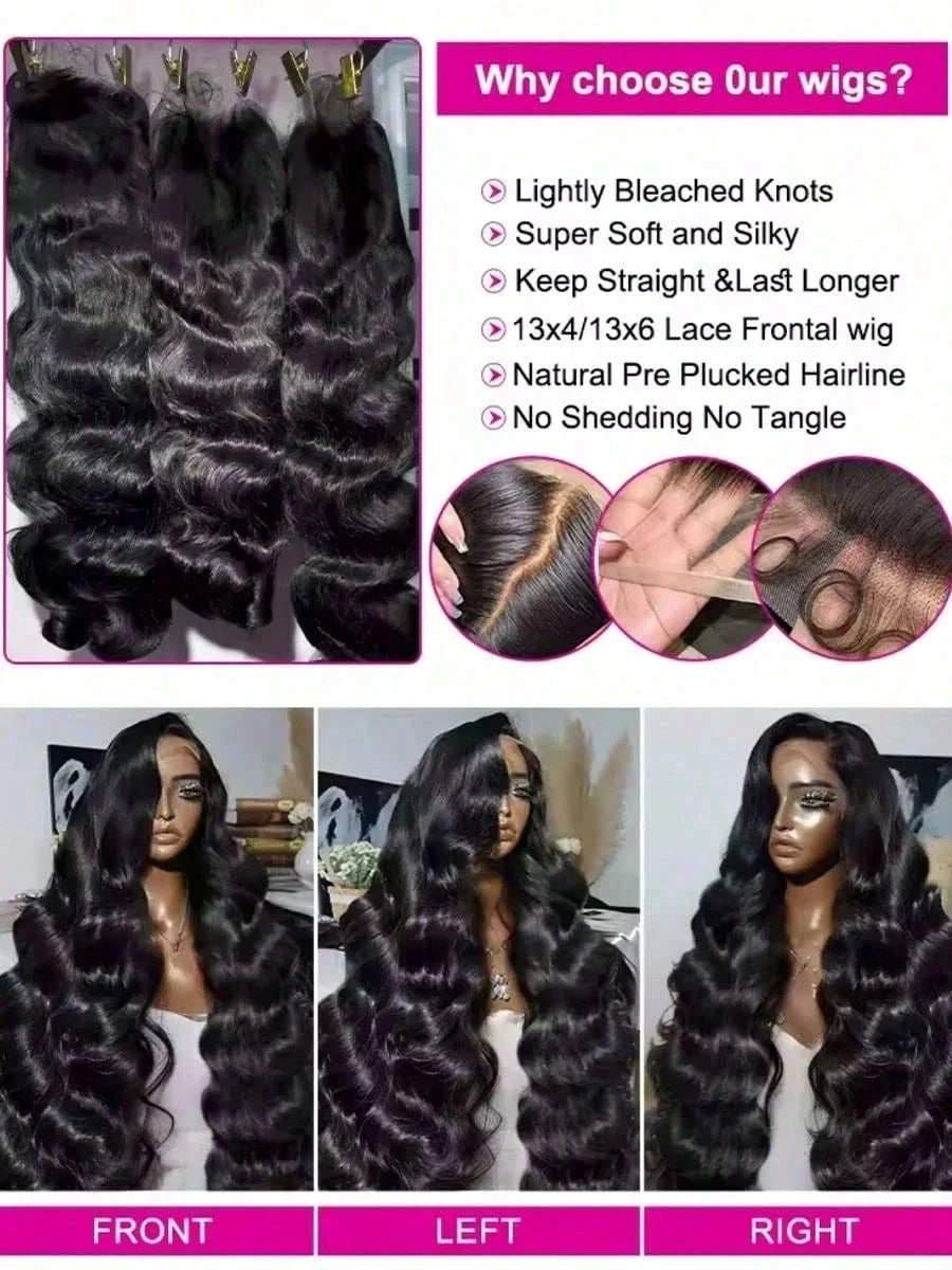 40 42Inch 200% Density  Wigs Human Hair Pre Plucked Pre 13x4 HD Lace Wigs Body Wave Lace Front Wigs Human Hair For Women Natural Black