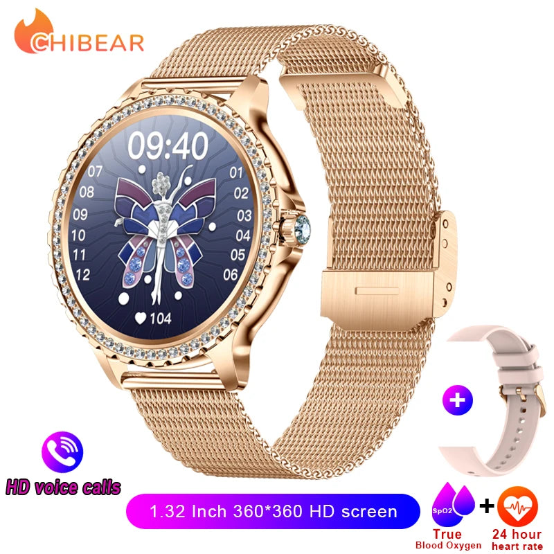 2024New Fashion Women Smart Watch 360*360 HD Screen Sports Bracelet Custom Dial Heart Rate Voice Call Smartwatch For Android IOS