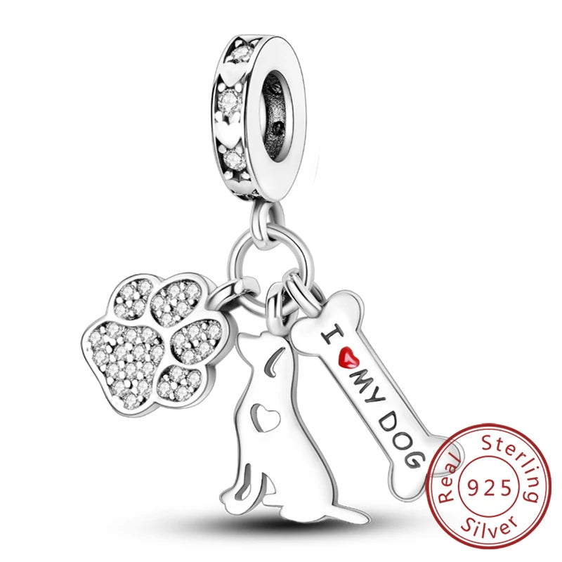 Hot Sale Charm Bead Pendant 925 Sterling Silver Firefly Love Heart Cats Dogs Sunflower Charm for Bracelet Women DIY Jewelry Gift