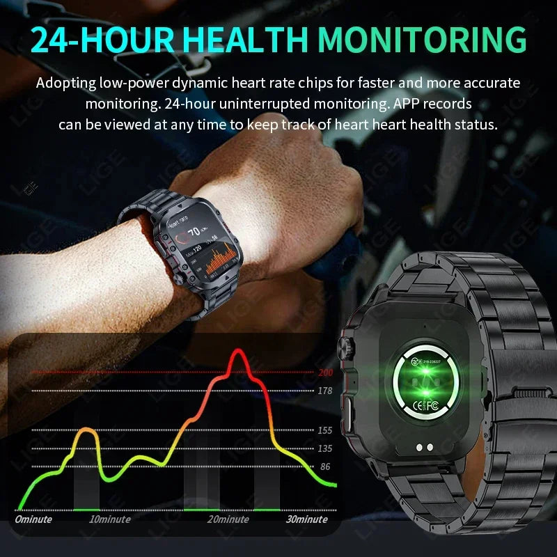 2026 Rugged Military Smart Watch Men Outdoor Watches lP68 Waterproof 2.01" Al Voice Bluetooth Call Smartwatch For Android lOS