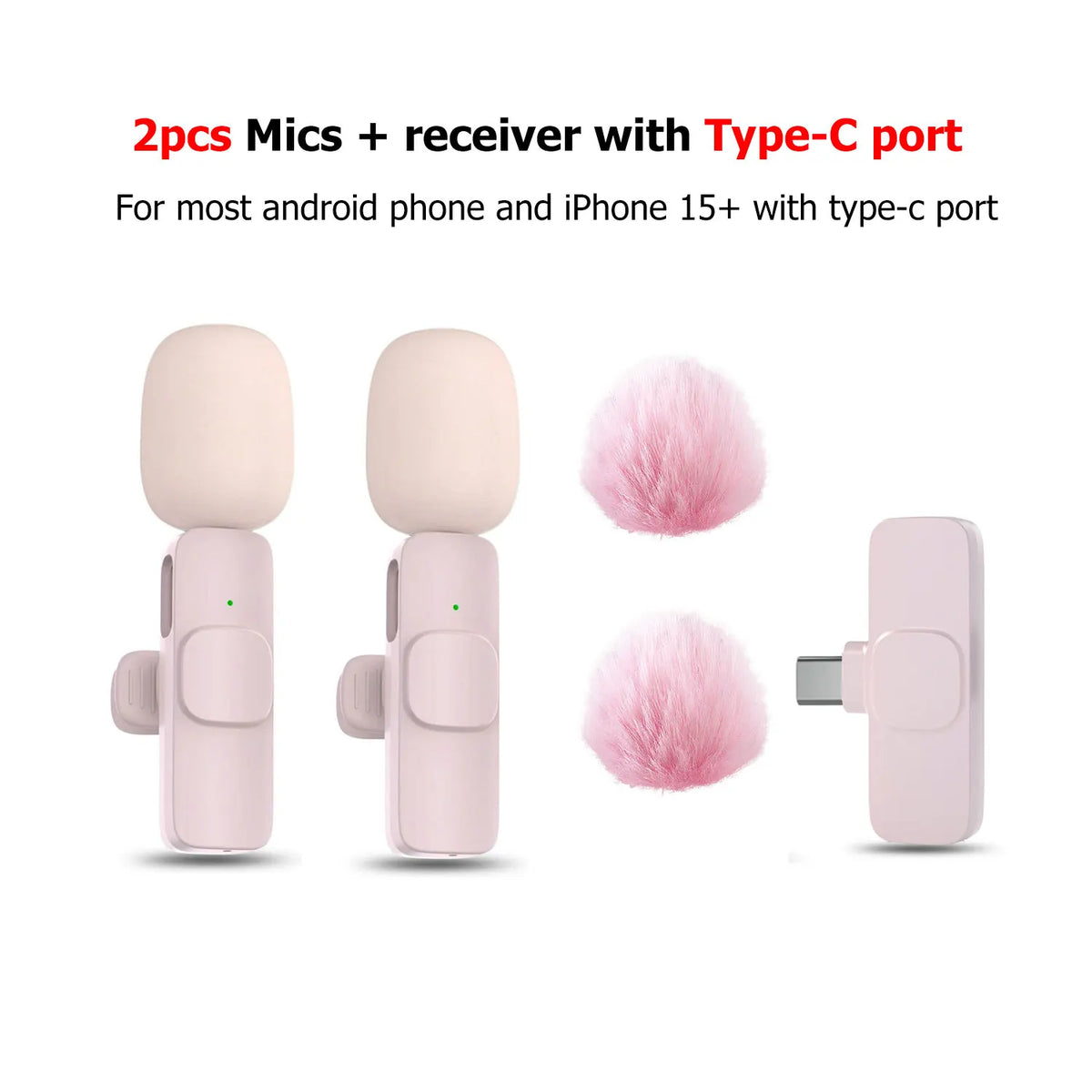 New Pink K60 Plug and Play Wireless Lavalier Microphone Portable MINI Wireless MIC For Smartphone Live Streaming/Video Recording