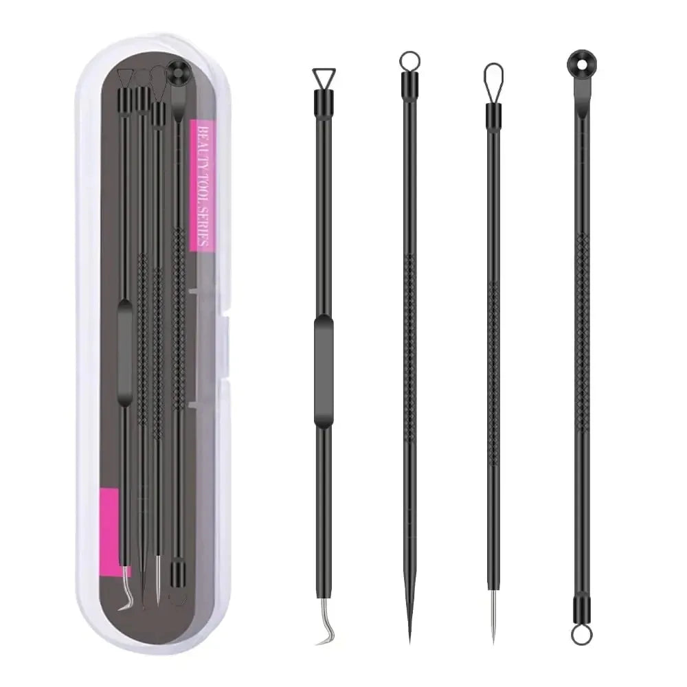 4PCS Acne Blackhead Comedone Black Spot Pimple Blemish Remover Skin Care Needle Facial Pore Cleanser Hook Beauty Cleaning Tool