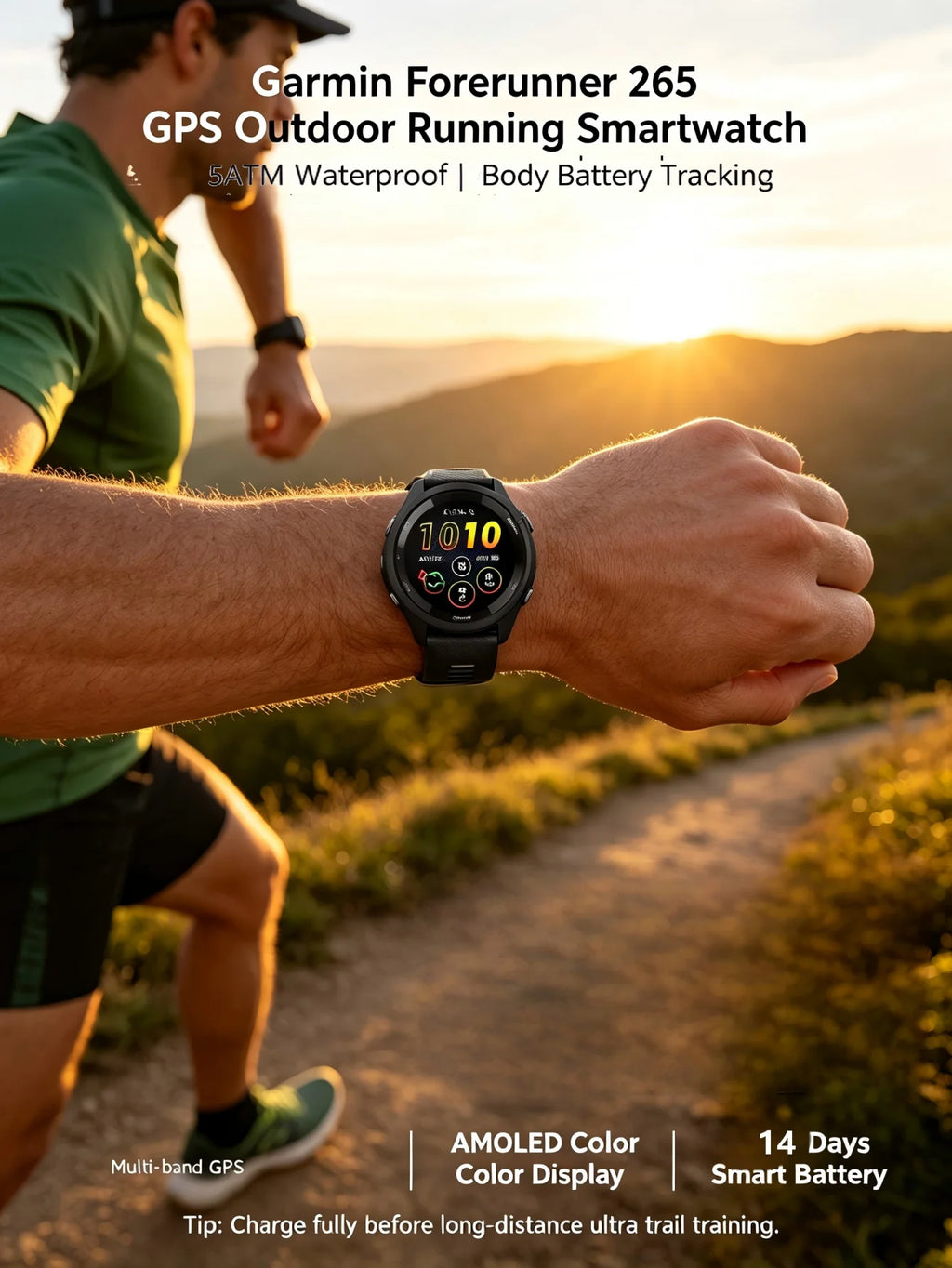 Garmin Forerunner 265 Outdoor GPS Smartwatch, Multi-Band Navigation with Topo Map, Altimeter Compass, 24/7 Health Tracking SpO2 Sleep Monitor, Cycling Running Hiking Triathlon