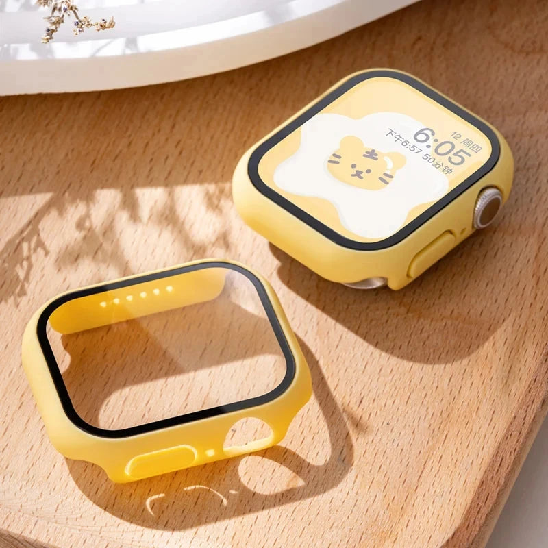 Tempered Glass+cover For Apple Watch Case Accessories 45mm 41mm 42mm 38mm PC Screen Protector cover iWatch 6 5 4 se 44mm 40mm