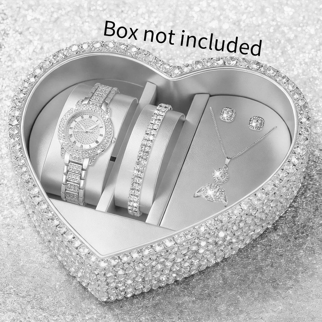 5/6PCS Luxury Women Roma Dial Quartz Watch Fashion Diamond Ladies Wristwatch Jewelry Set Reloj Mujer Girls Clock (Without Box)