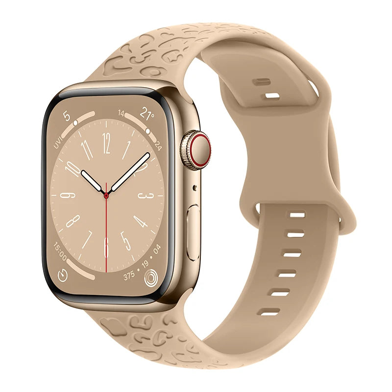 Engraved Band for Apple Watch 44MM 49mm 40mm 41 45mm 38/42mm Leopard Silicone Sport Strap for IWatch Series Ultra 8 7 6 SE 5 4 3