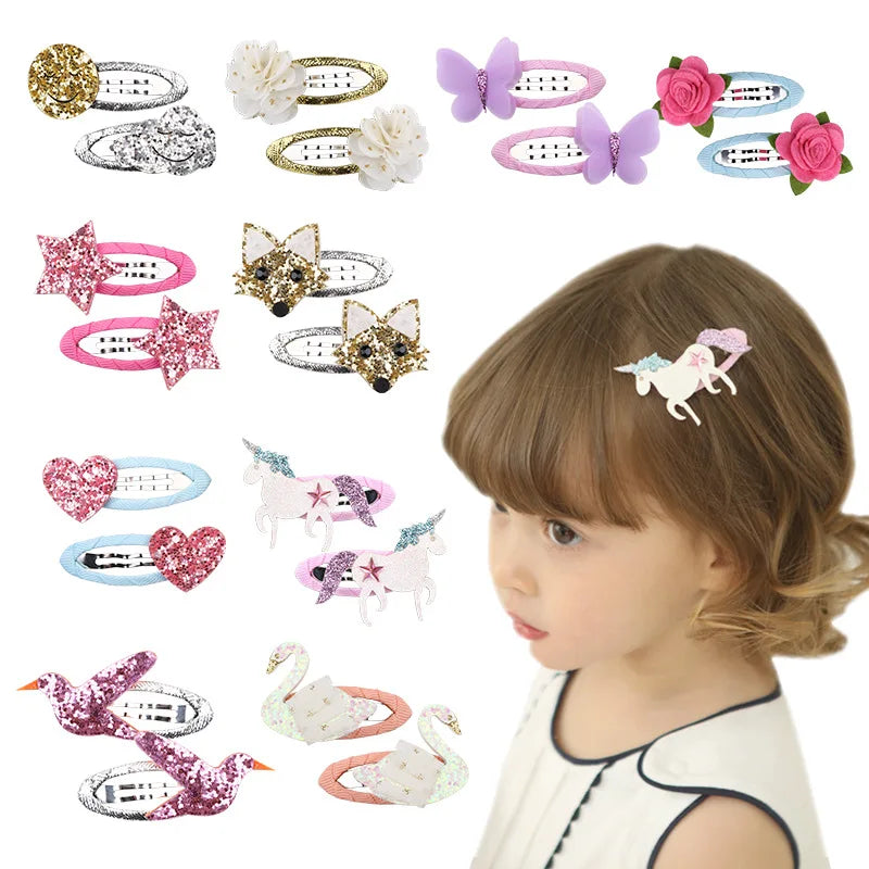 Cartoon Animal Fruit BB Hair Clips for Girls Cute Sequin Droplet Design Snap Barrettes Toddler Daily Headwear Accessory