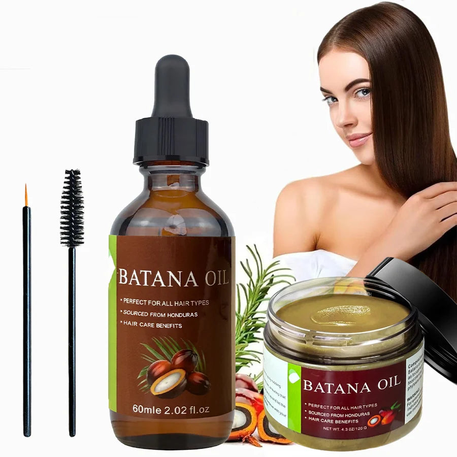 Batana Oil 2Pcs Hair Care Combo Set, Includes 60Ml Dropper Bottle Batana Oil And 120G Jar Batana Oil Paste, Tame Frizzy Hair, Home Hair Care Kit, Suitable For Curly And Straight Hair